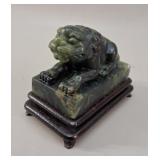 Chinese Carved Spinach Jade Foo Dog Sculpture