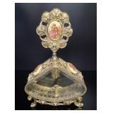 Filigree Brass Perfume Bottle w Porcelain