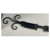 Long Vtg Wrought Iron Curtain Rod w/Hooks &