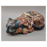 Chinese Satsuma Moriage Porcelain Sleeping Cat