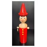 Wood Hand Carved Italy Pinocchio Coin Bank vtg