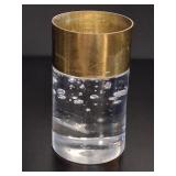 Nybro Brass & Bubbled Glass Candle Holder vtg