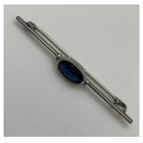 Vtg Bar Pin with large blue stone, c-clasp with