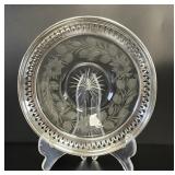 Birks Sterling Rim Etched Glass Dish
