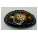 VTG Signed Russian Hand Painted Lacquer Barrette