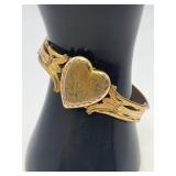 Gold Tone Bangle, 1950s with Engraved Heart Locket