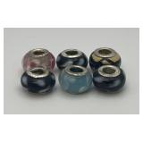 6 Lampwork Art Glass Beads Marked 925