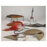 Vtg+Antique Fishing Lures, Spears & Decoys