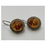 Sterling Earrings with Baltic Amber Stone