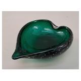 Murano Style Bullicante Green Art Glass Dish vtg