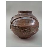 Studio Potter ' DG' Faceted Stoneware Vase vtg