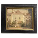 Antique Miniature European Scene Watercolor