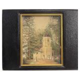 Antique Miniature European Scene Watercolor