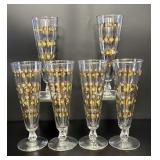 Vtg Libbey Gold Atomic Dot Champagne Flutes Set x6