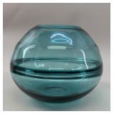 Hand-formed spherical Teal Glass vase