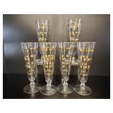 Vtg Libbey Gold Atomic Dot Champagne Flutes Set x6