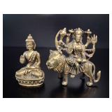Indian Brass Durga on Lion & Seated Buddha Figures