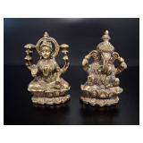 Indian Brass Lakshmi and Ganesha Statues vtg