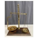 Large Antique Brass Scale with Weights