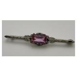 Art Deco 1920-30s Bar Pin with Pink Stone,