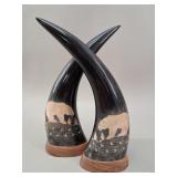 Pair Canada Etched ' Polar Bear' on Buffalo Horns