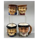 Vtg. Japanese Ceramic Character Toby Mug Set x4
