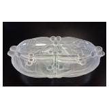 Glass Frosted Cherry Divided Relish Dish vtg