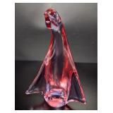 Signed Chalet Art Glass Cranberry BirdFigurine
