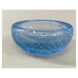 MCM Controlled Bubble Light Blue Art Glass Ashtray