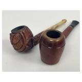 Pair of Hand-Carved & Turned Wooden Pipes