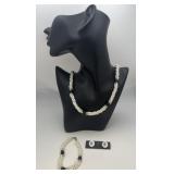 Faux Pearl & Black Bead Jewelry Set VTG