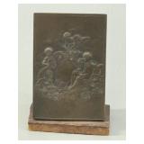 Antique Signed Alphee Dubois Bronze Cherub Plaque