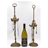 2 Antique Bronze Oil Lamps