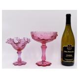 2 Pink Fenton Carnival Glass Compotes