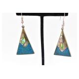 Alpaca Sterling Turquoise Abalone Shell Earrings