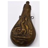 Antique Hanging Game Copper Black Powder Flask