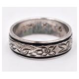 Designer Sterling Floral Engraved Ring