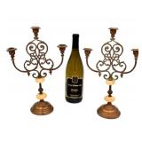 Pair Copper Marble Candelabra