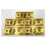 5 - 24K Gold Plated Commemorative $100 Bills