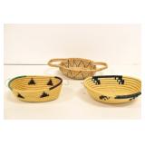3 Handmade African Woven Seagrass Oval Baskets