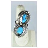Designer Silver Leaves Turquoise Ring
