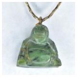 Silver Jade Beaded Necklace with Buddha