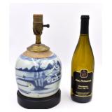 Antique Chinese Blue & White Earthenware Lamp