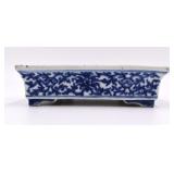 Blue and White Stoneware Footed Dish