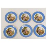 6 Handpainted Women, Men and Dog Garden Plates