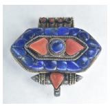 Nepal Sterling Coral Lapis Lazuli Mini Pendant