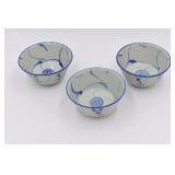 3 Chinese Laksa Blue and White Noodle Bowls