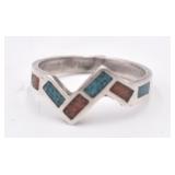 Native American Style Turquoise Coral Silver Ring