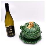 Majolica Style Cabbage Tureen & Tray