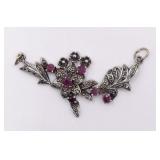 Designer Sterling Pink Stones Floral Pendant
